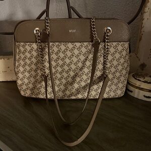 DKNY Beige and Brown Chain Strap Shoulder Bag
